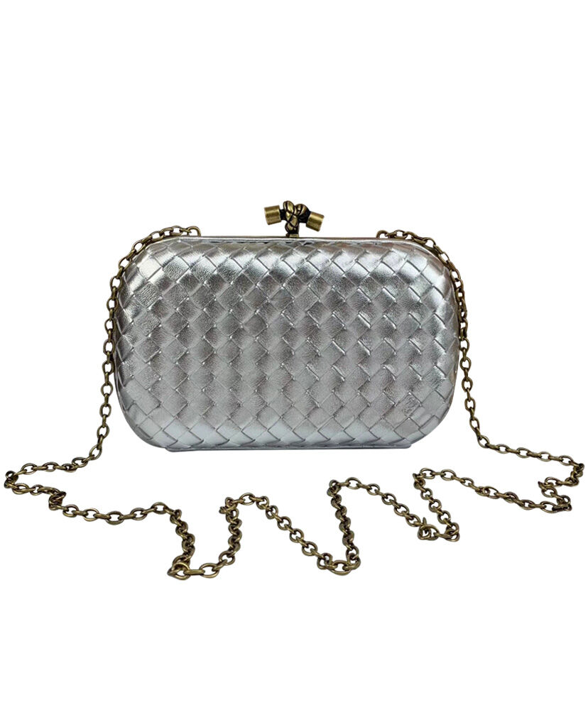 Bottega Veneta Chain Knot In Intrecciato Nappa Lambskin Silver